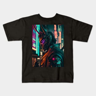 Samurai in cyberpunk style Kids T-Shirt